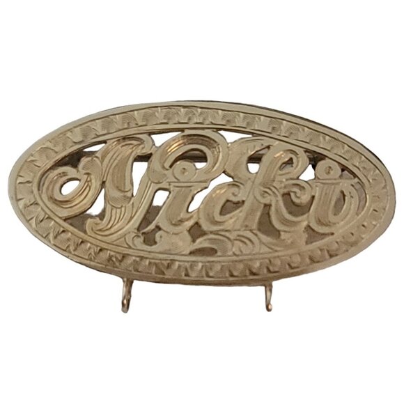 10K Yellow Gold Oval Etched Nicki Pin With Bales For Charms E927 - Picture 1 of 9